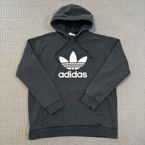 Adidas Hoodie Men's Large Black Trefoil Logo Sportswear Workout Gym‎ Pullover